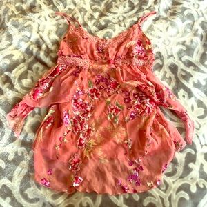 Silk, pink, sequined tank top.